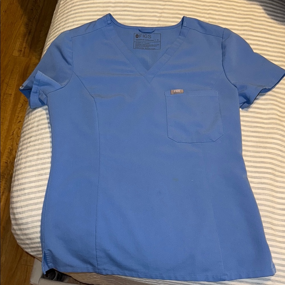 Figs Classic Blue V-Neck Scrub Top